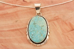 2 3/4" Long Genuine Kingman Turquoise Sterling Silver Native American Pendant